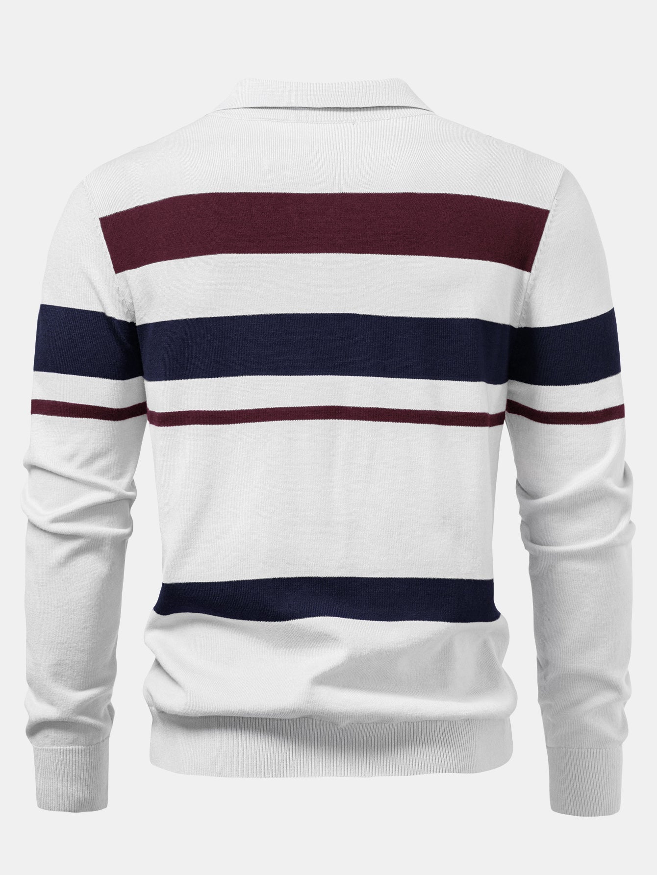Long Sleeve Stripe Knit Polo Shirt