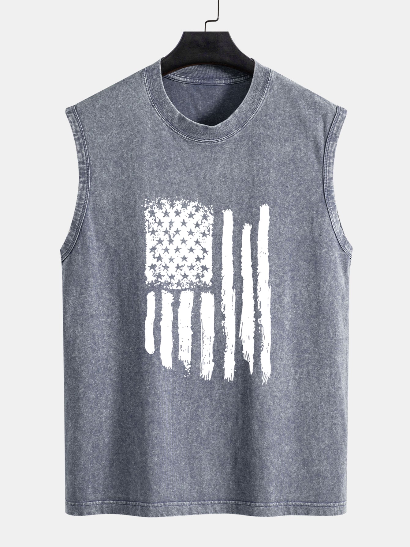 American Flag Print Washed Distressed Tank Top