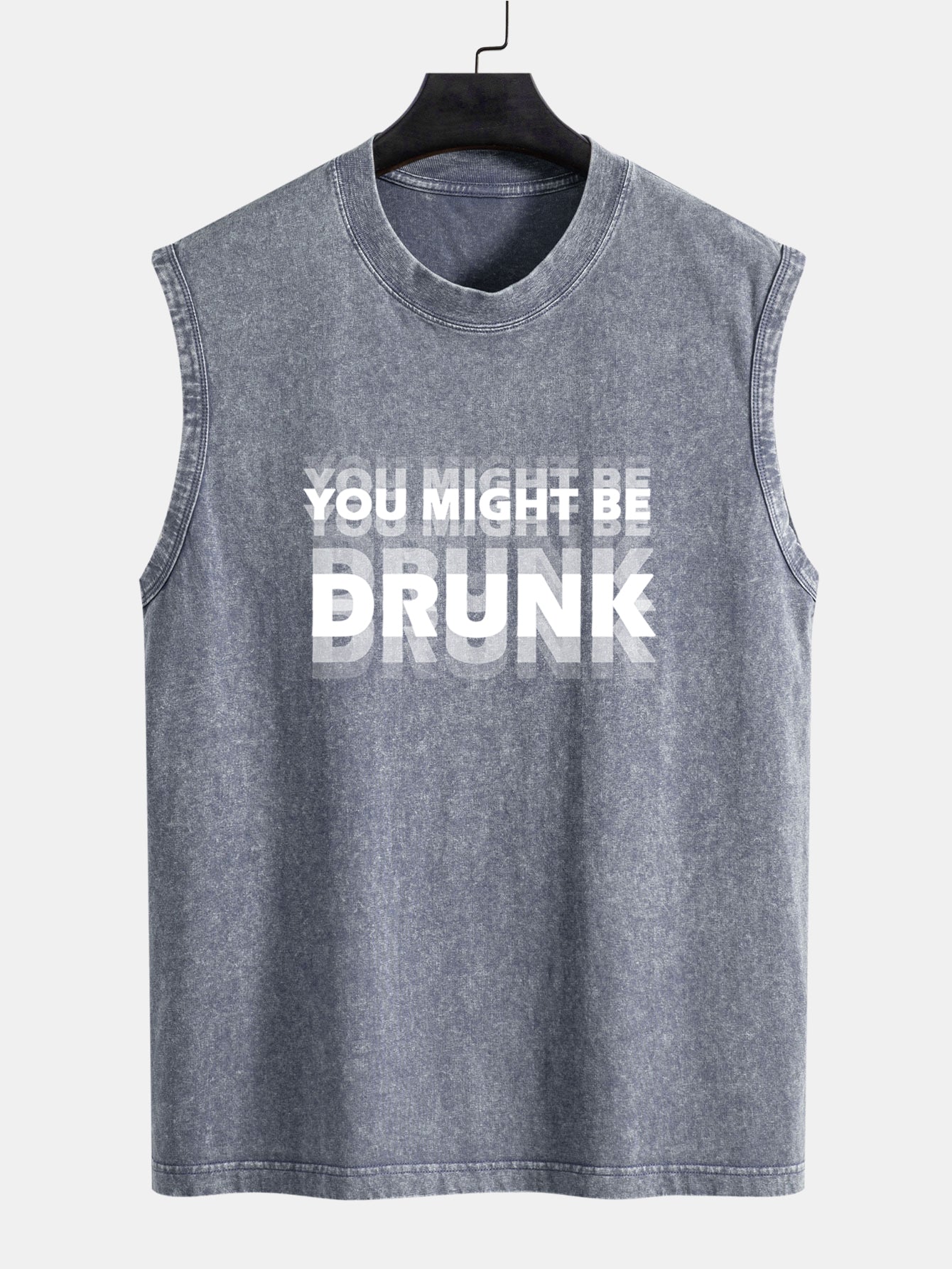 You Might Be Drunk Print Washed Distressed Tank Top