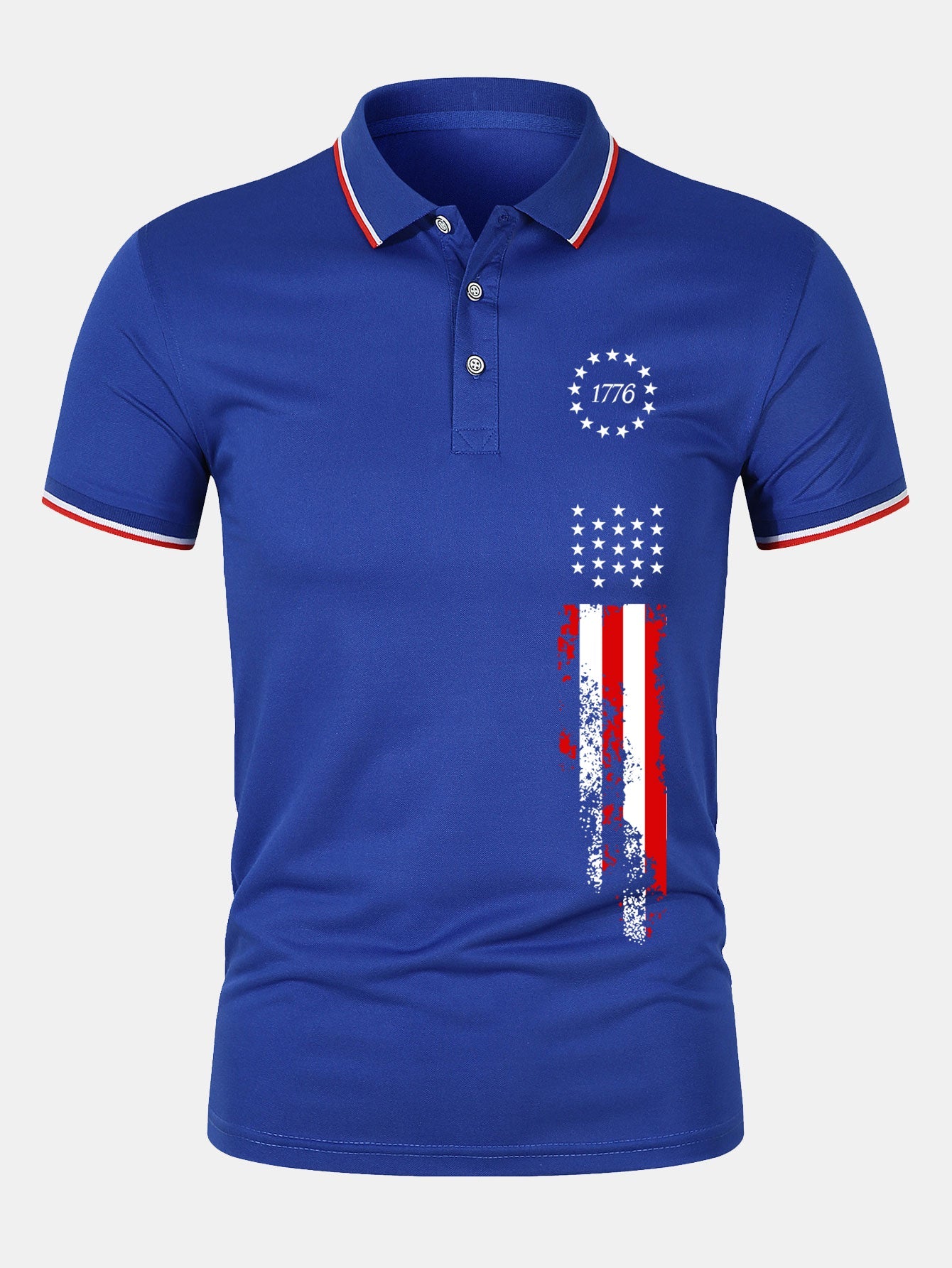 1776 American Flag Print Mesh Polo Shirt