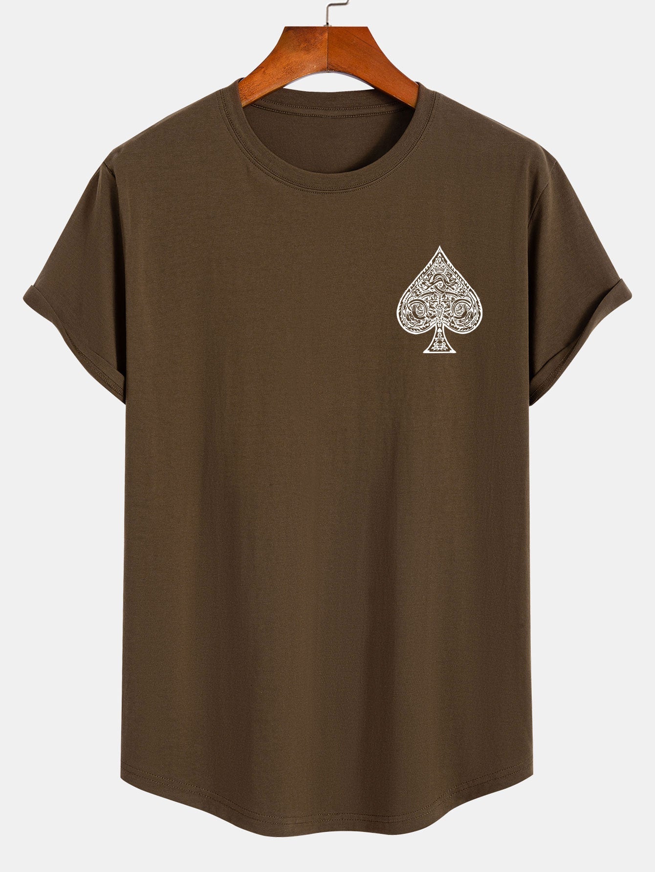 Ace Of Spades Print Cotton Arc Hem T-Shirt