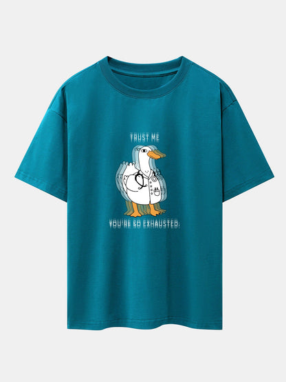 Funny Doctor Goose Print Drop Shoulder Oversize T-Shirt