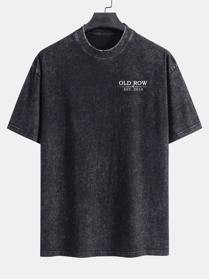 USA Old Row Beer Print Washed Distressed Drop Shoulder T-Shirt