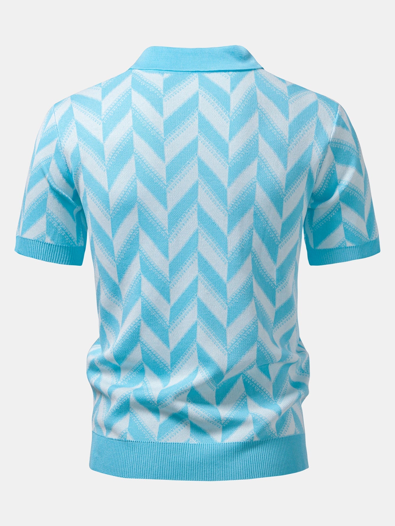 Geometric Knitted V Neck Polo Shirt