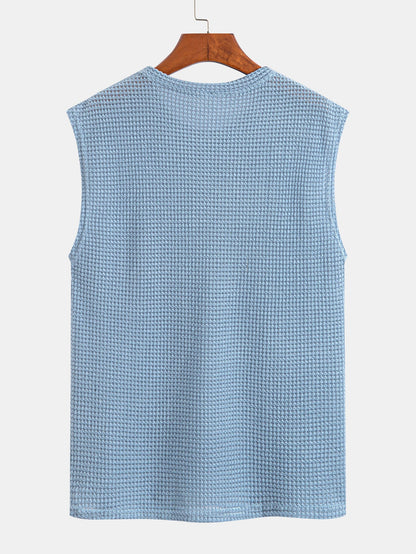 Waffle Knit Wide Strap Sleeveless T-Shirt