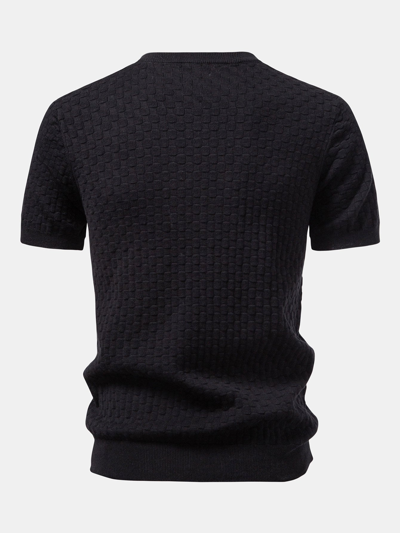 Checkerboard Henley Collar Sweater Knitted T-Shirt