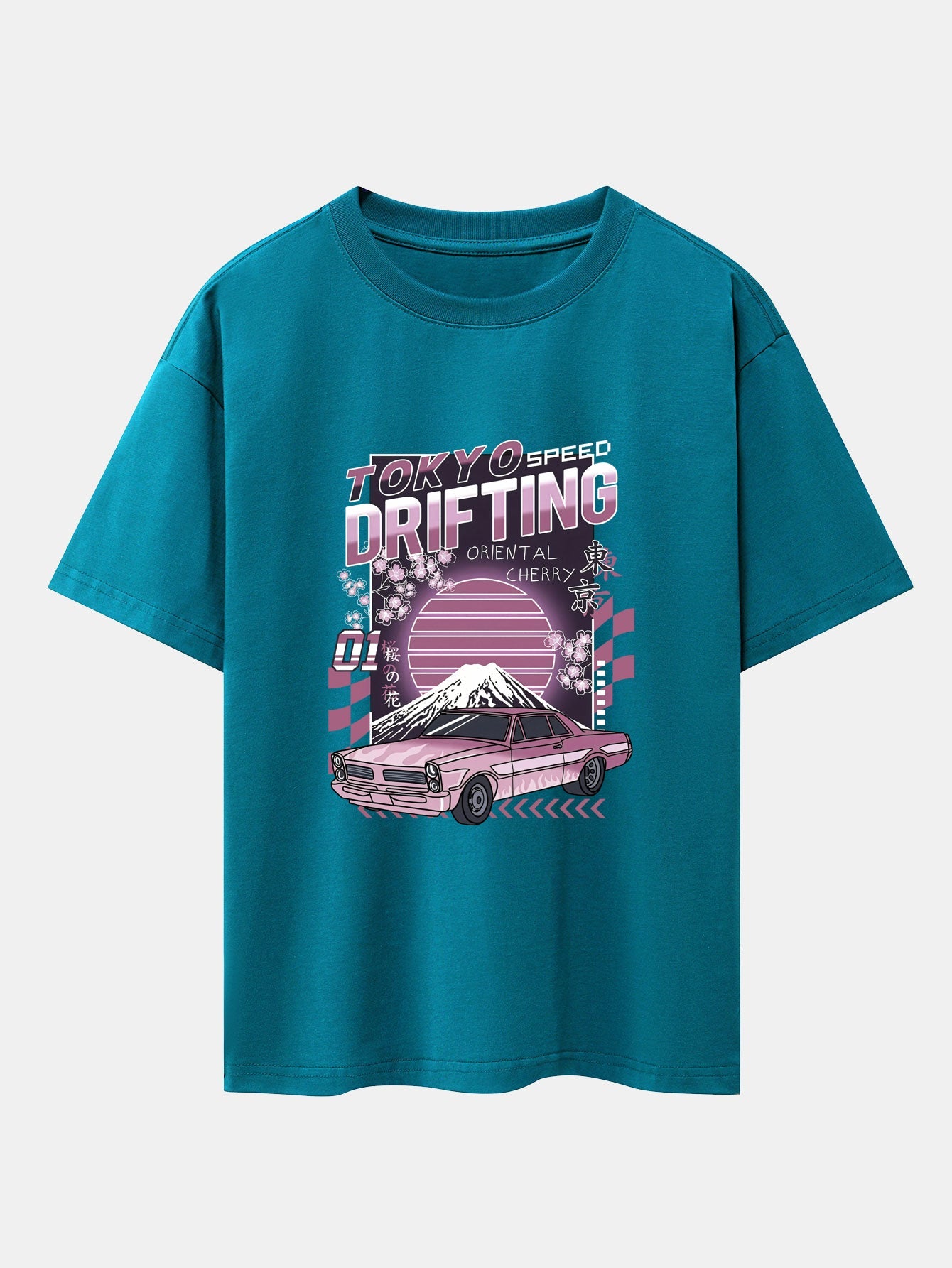 Tokyo Speed Car Print Drop Shoulder Oversize T-Shirt