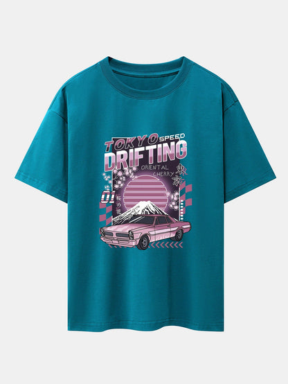 Tokyo Speed Car Print Drop Shoulder Oversize T-Shirt