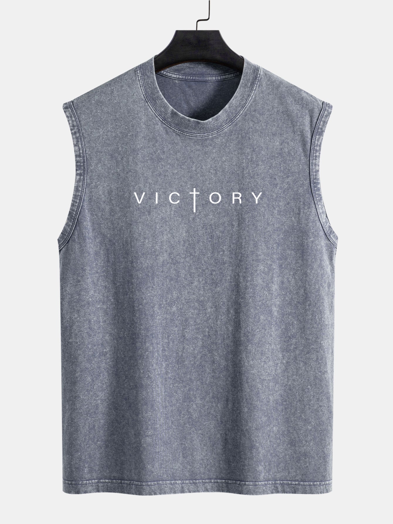 Victory Slogan Print Washed Distressed Tank Top