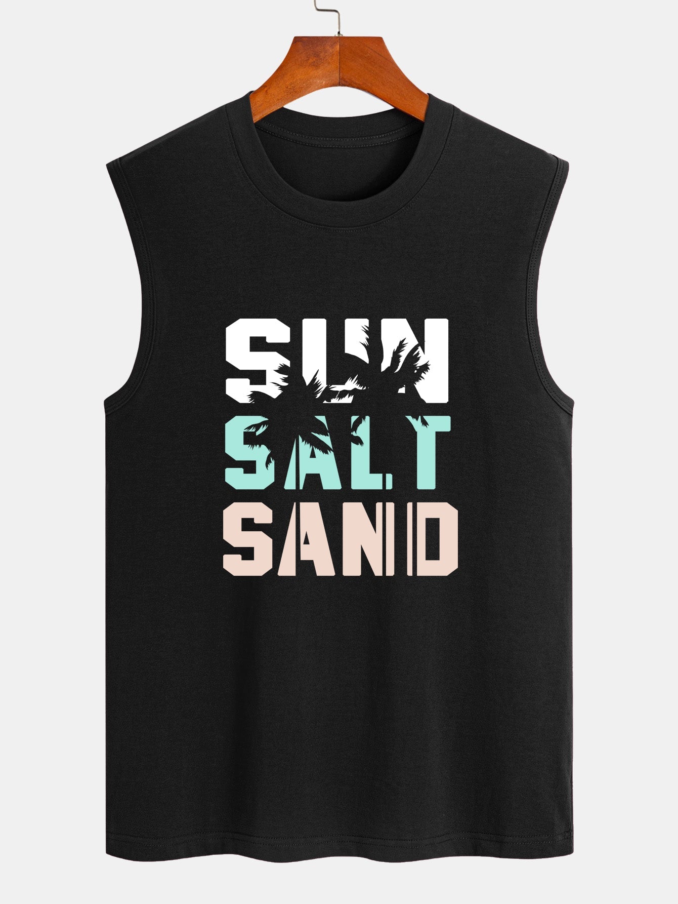 Sun Sand Palm Tree Print Cotton Sleeveless T-Shirt