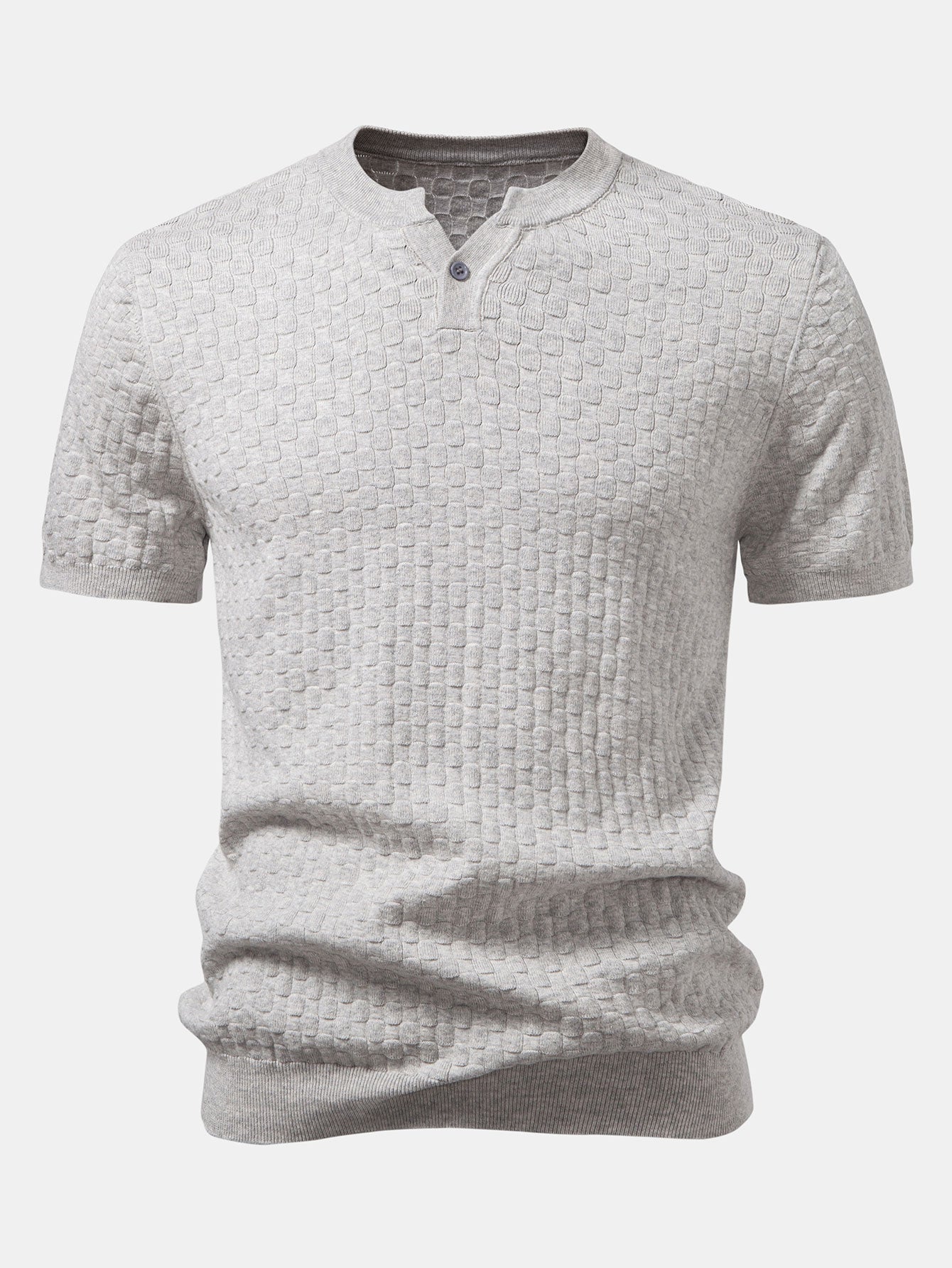 Checkerboard Henley Collar Sweater Knitted T-Shirt