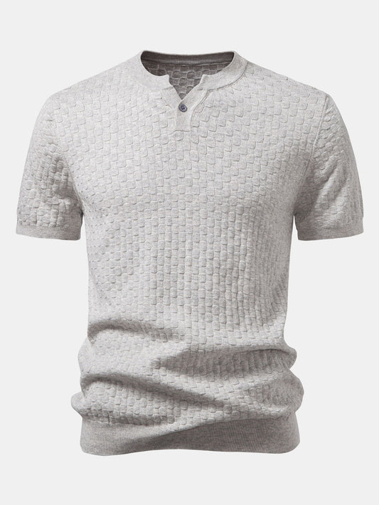 Checkerboard Henley Collar Sweater Knitted T-Shirt
