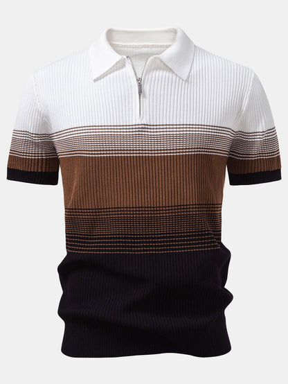 Striped Gradient Knitted Polo Shirt
