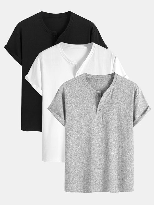 3 Pieces Cotton Henley T-Shirts