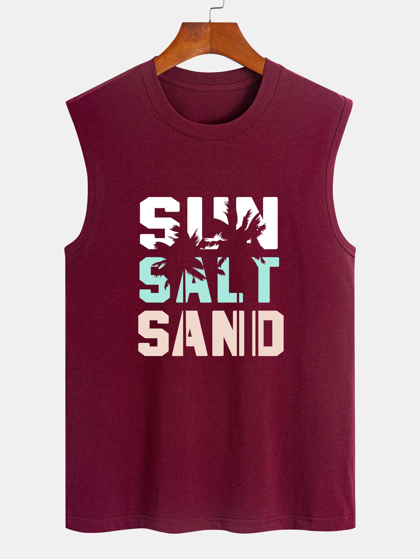 Sun Sand Palm Tree Print Cotton Sleeveless T-Shirt