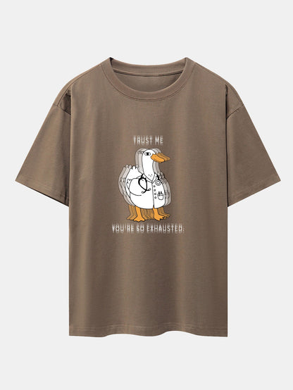 Funny Doctor Goose Print Drop Shoulder Oversize T-Shirt
