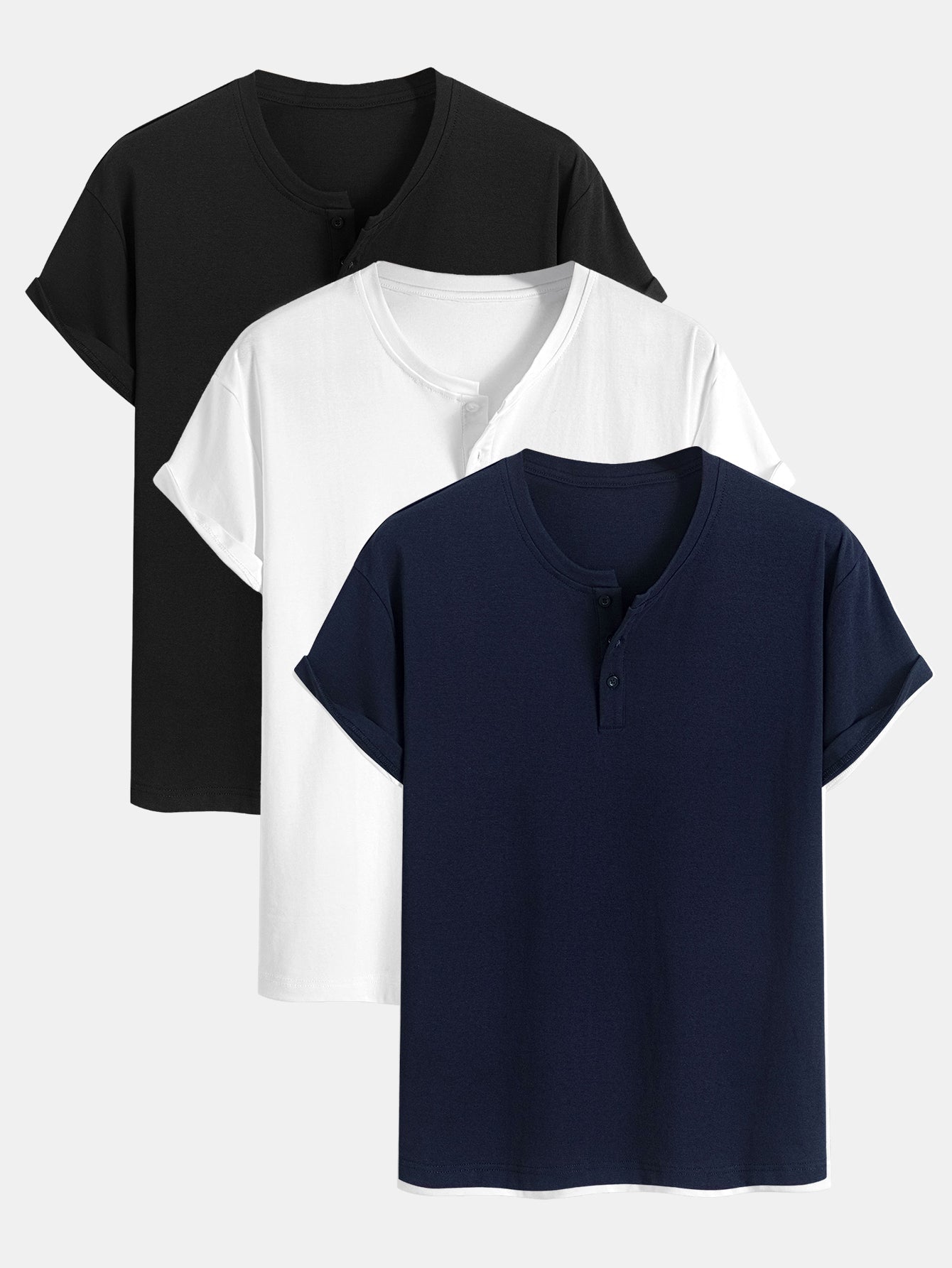 3 Pieces Cotton Henley T-Shirts