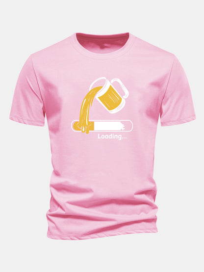 Regular Fit Beer Loading Print Cotton T-Shirt