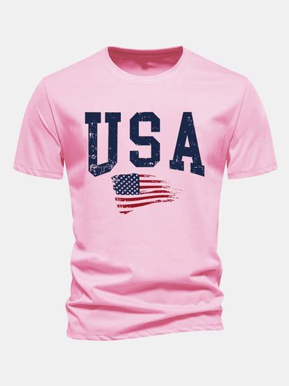 Regular Fit USA Flag Print Cotton T-Shirt
