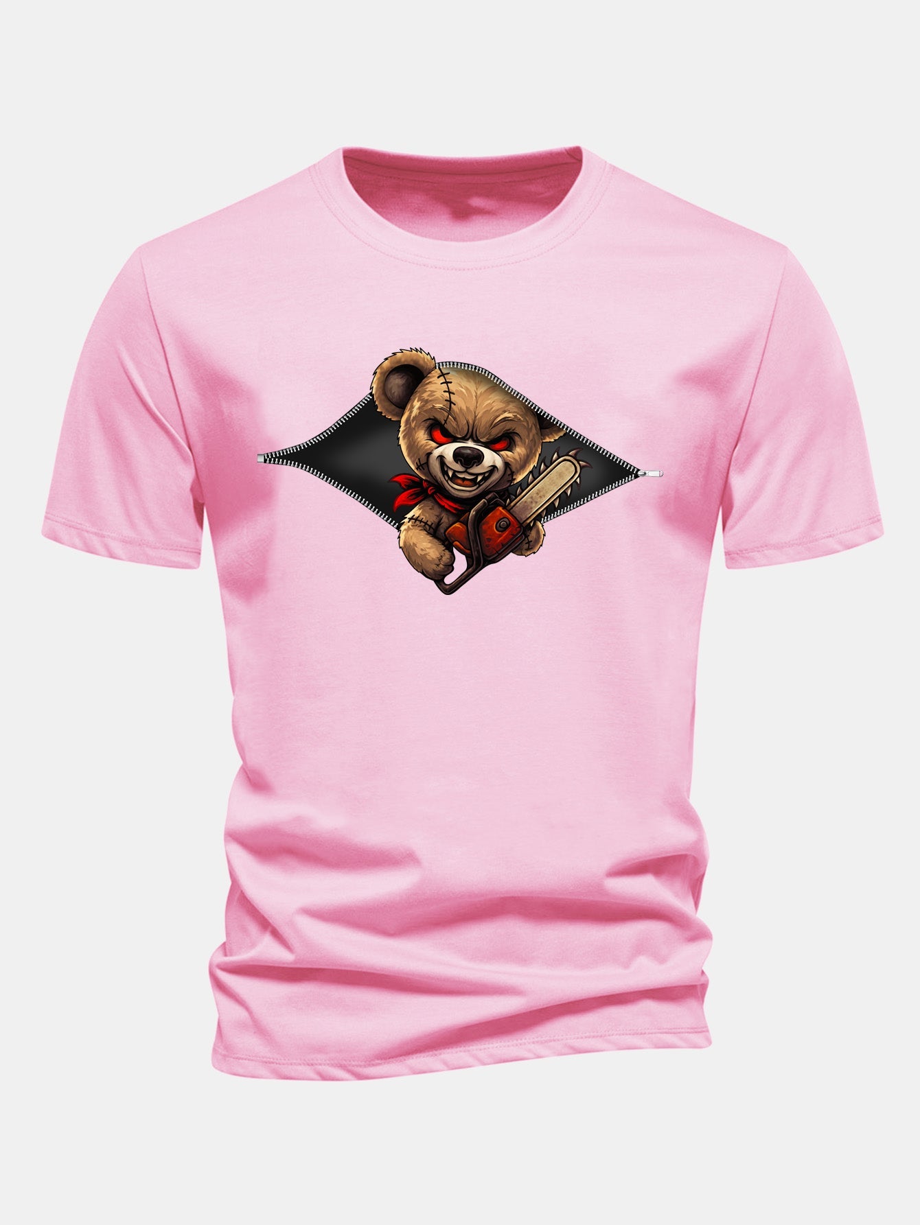 Regular Fit Halloween Zipper Evil Bear Print Cotton T-Shirt