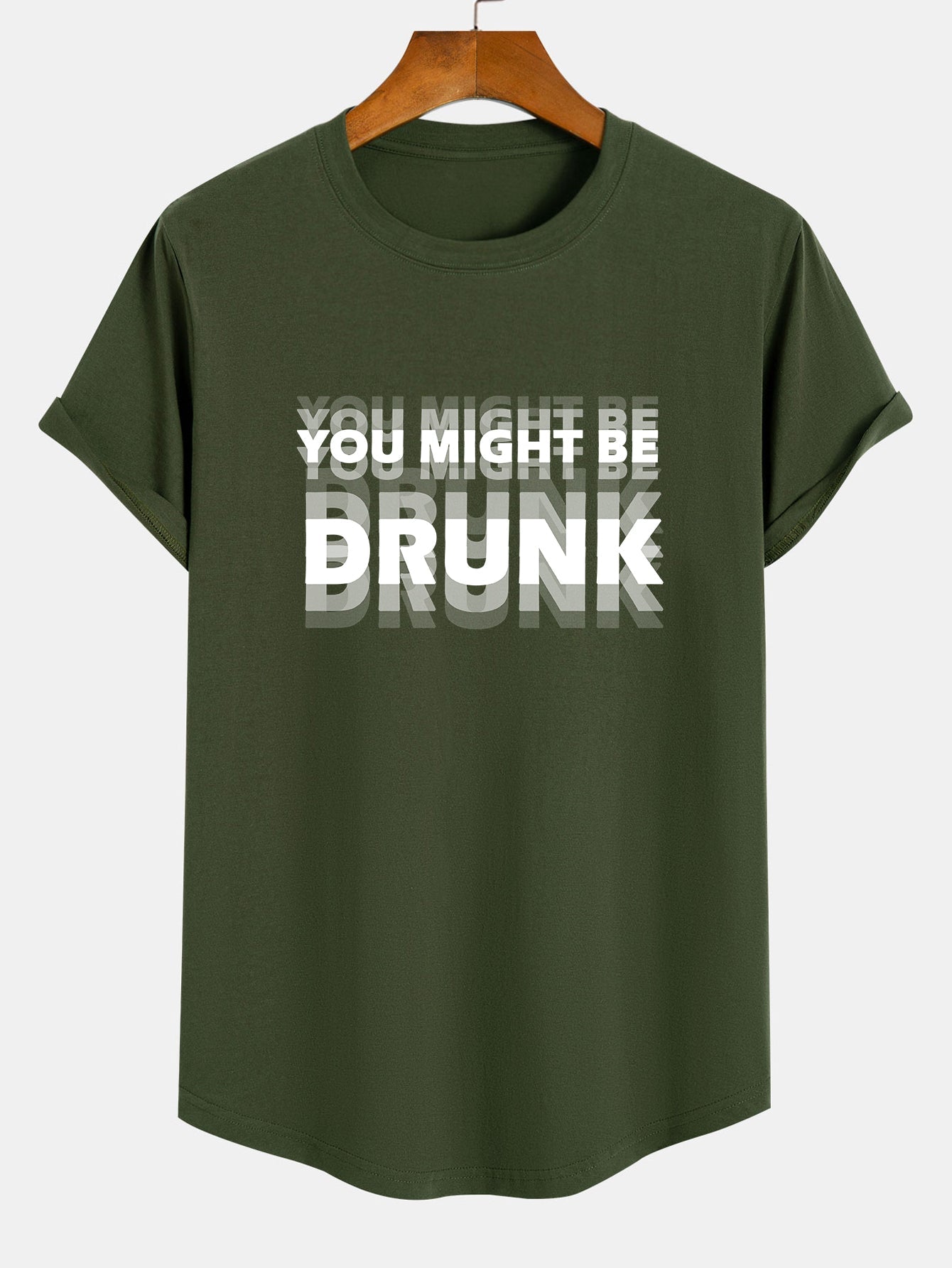 You Might Be Drunk Print Cotton Arc Hem T-Shirt