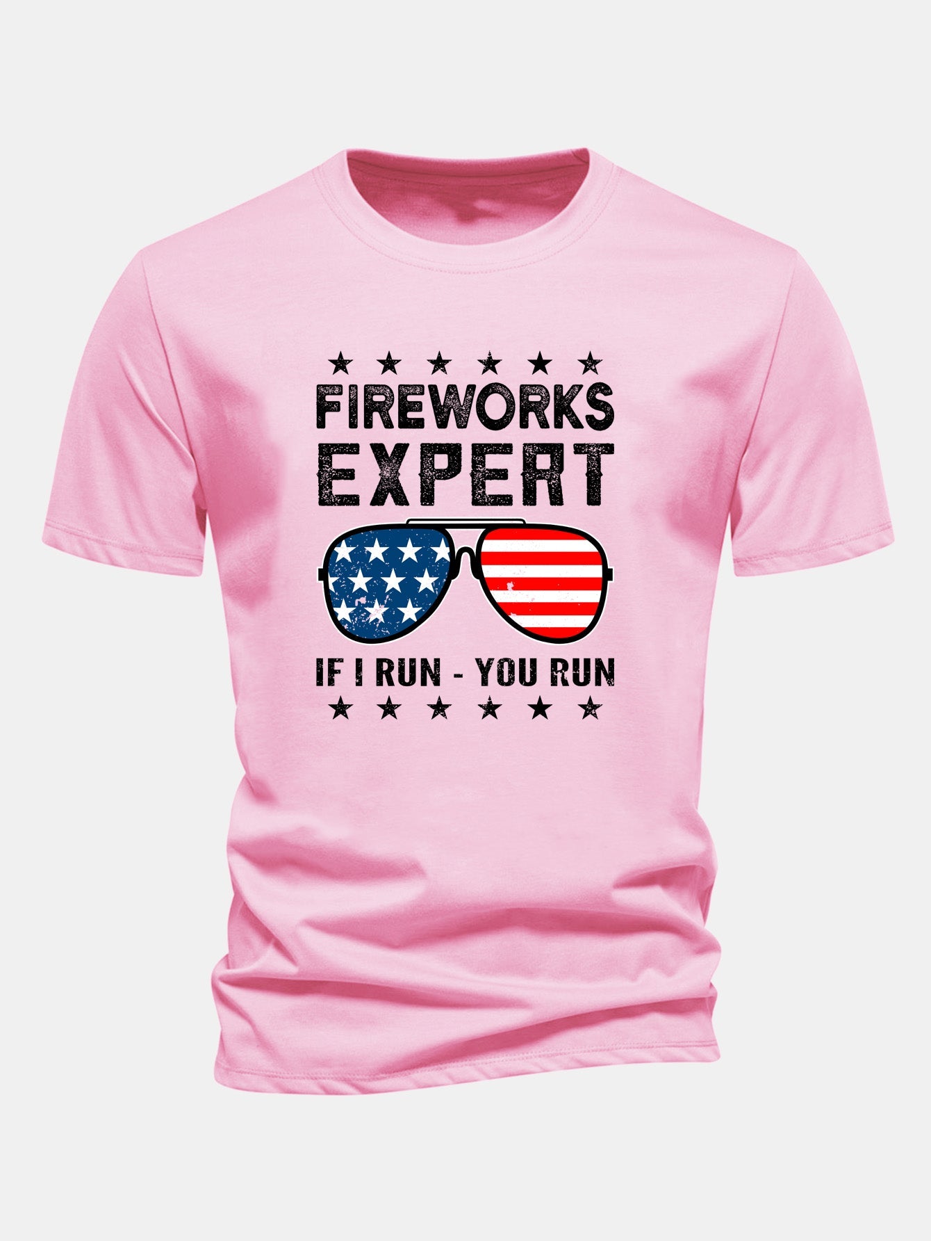 Regular Fit American Flag Sunglasses Print Cotton T-Shirt
