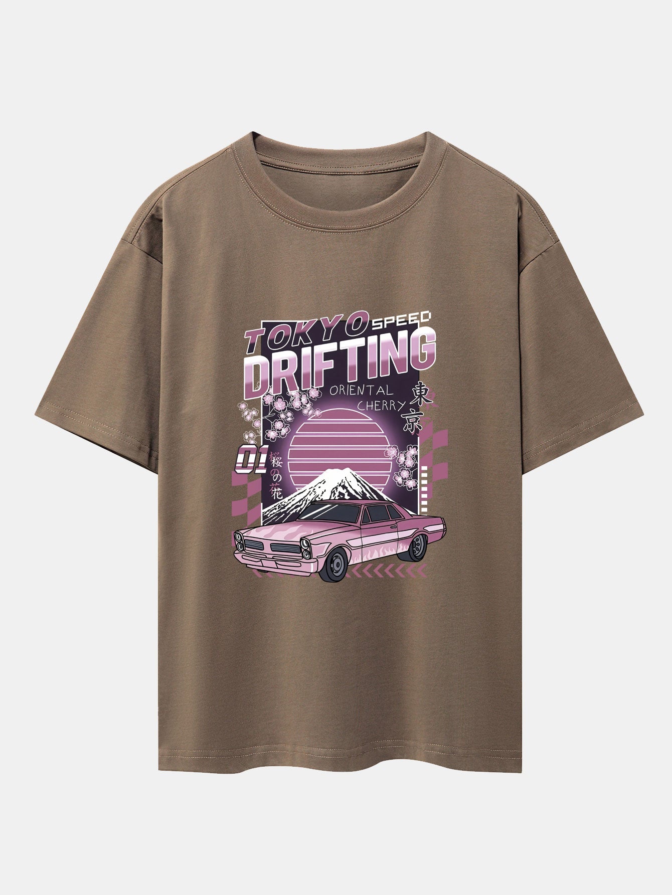 Tokyo Speed Car Print Drop Shoulder Oversize T-Shirt