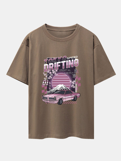 Tokyo Speed Car Print Drop Shoulder Oversize T-Shirt