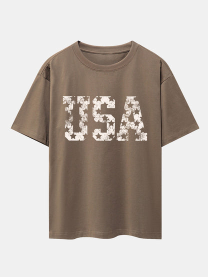 USA Print Drop Shoulder Oversize T-Shirt