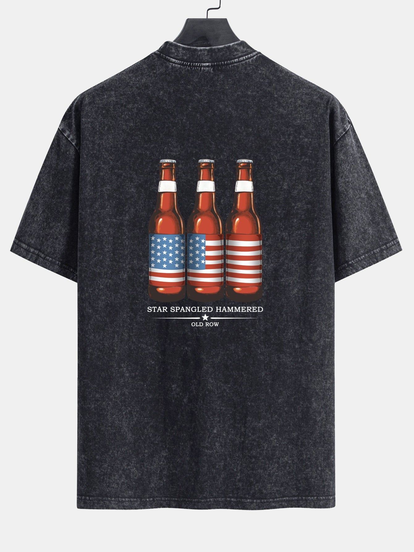 USA Old Row Beer Print Washed Distressed Drop Shoulder T-Shirt