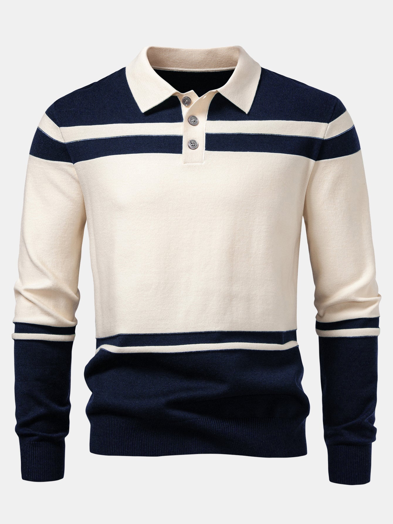 Long Sleeve Color Block Knit Polo Shirt
