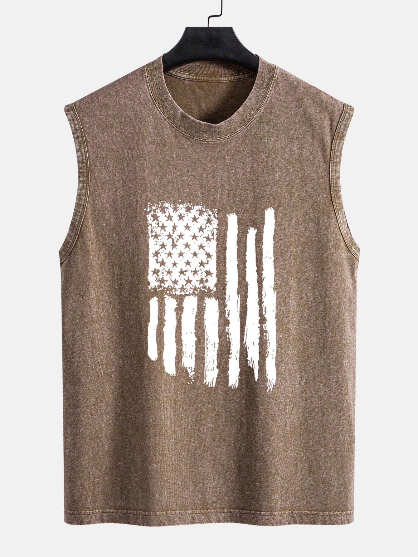 American Flag Print Washed Distressed Tank Top