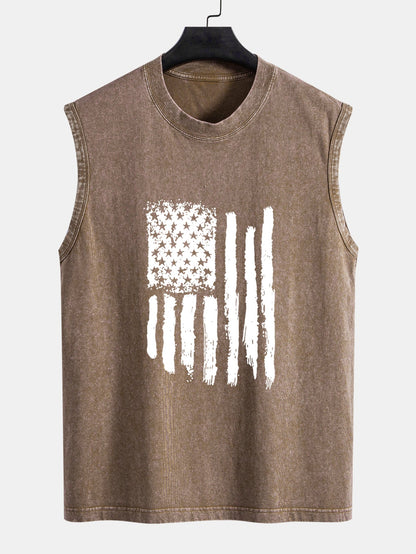 American Flag Print Washed Distressed Tank Top