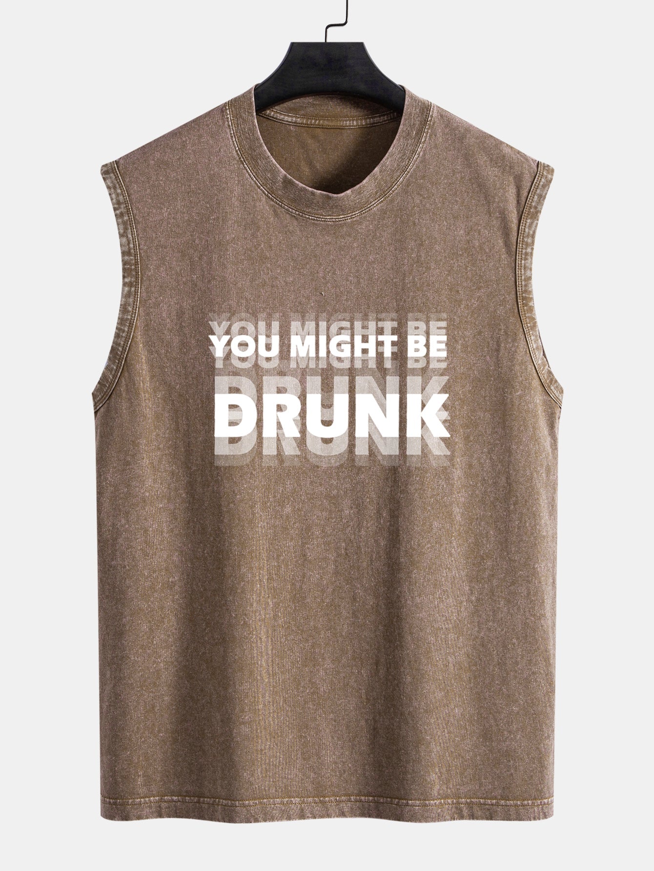 You Might Be Drunk Print Washed Distressed Tank Top