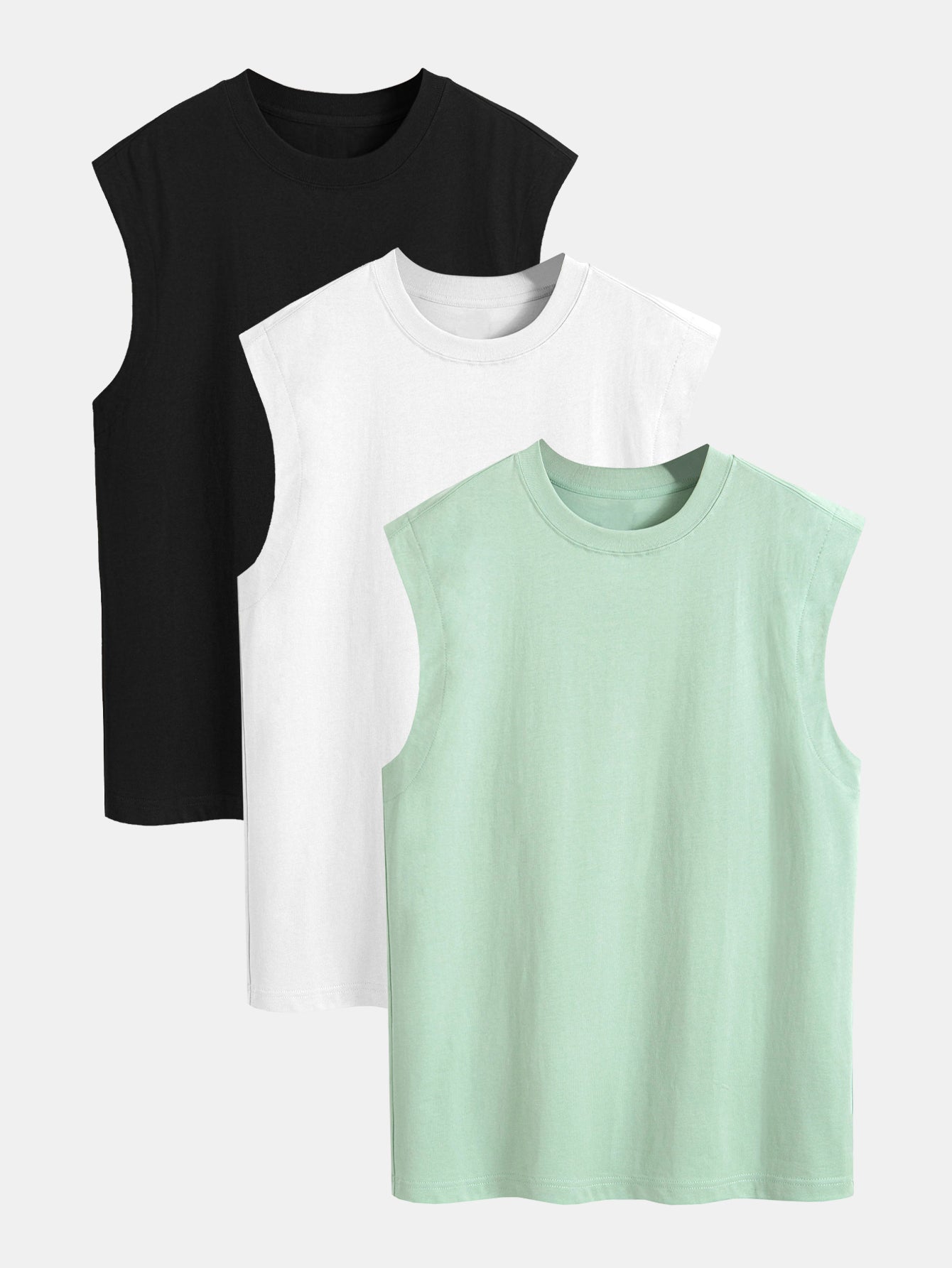 3 Pieces Relax Fit Cotton Drop Shoulder Sleeveless T-Shirts
