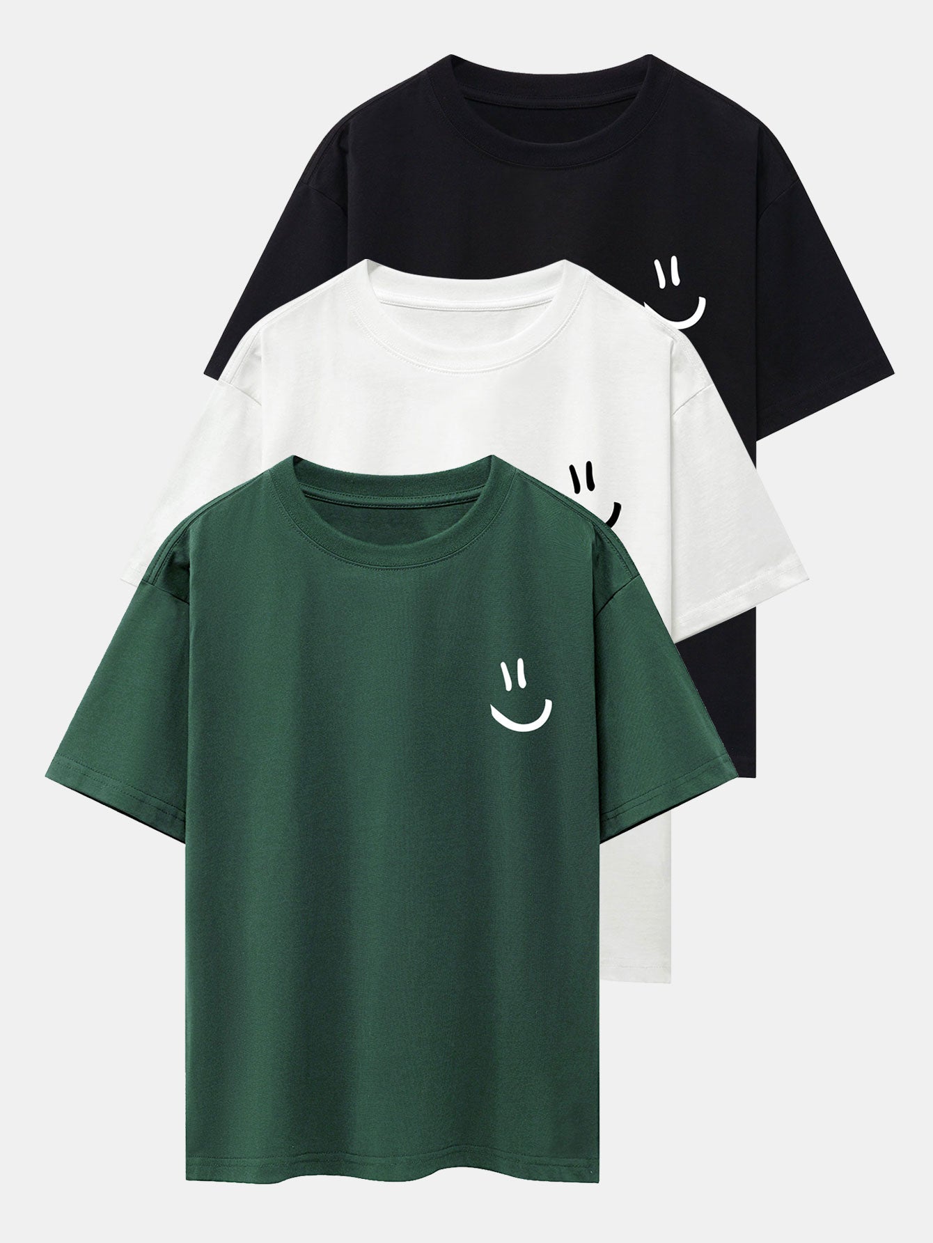 3 Pieces Smiley Face Print Drop Shoulder Oversize T-Shirts
