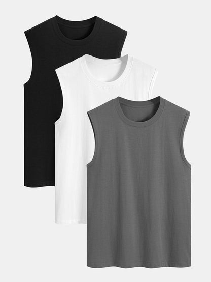3 Pieces Solid Cotton Sleeveless T-Shirts