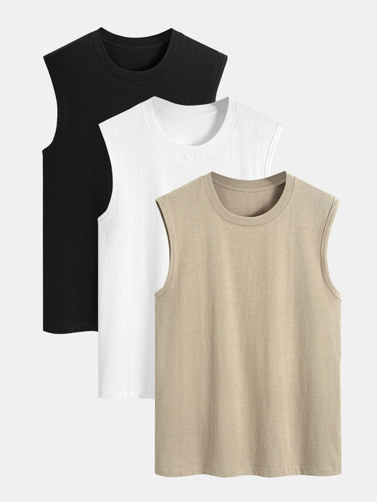 3 Pieces Solid Cotton Sleeveless T-Shirts