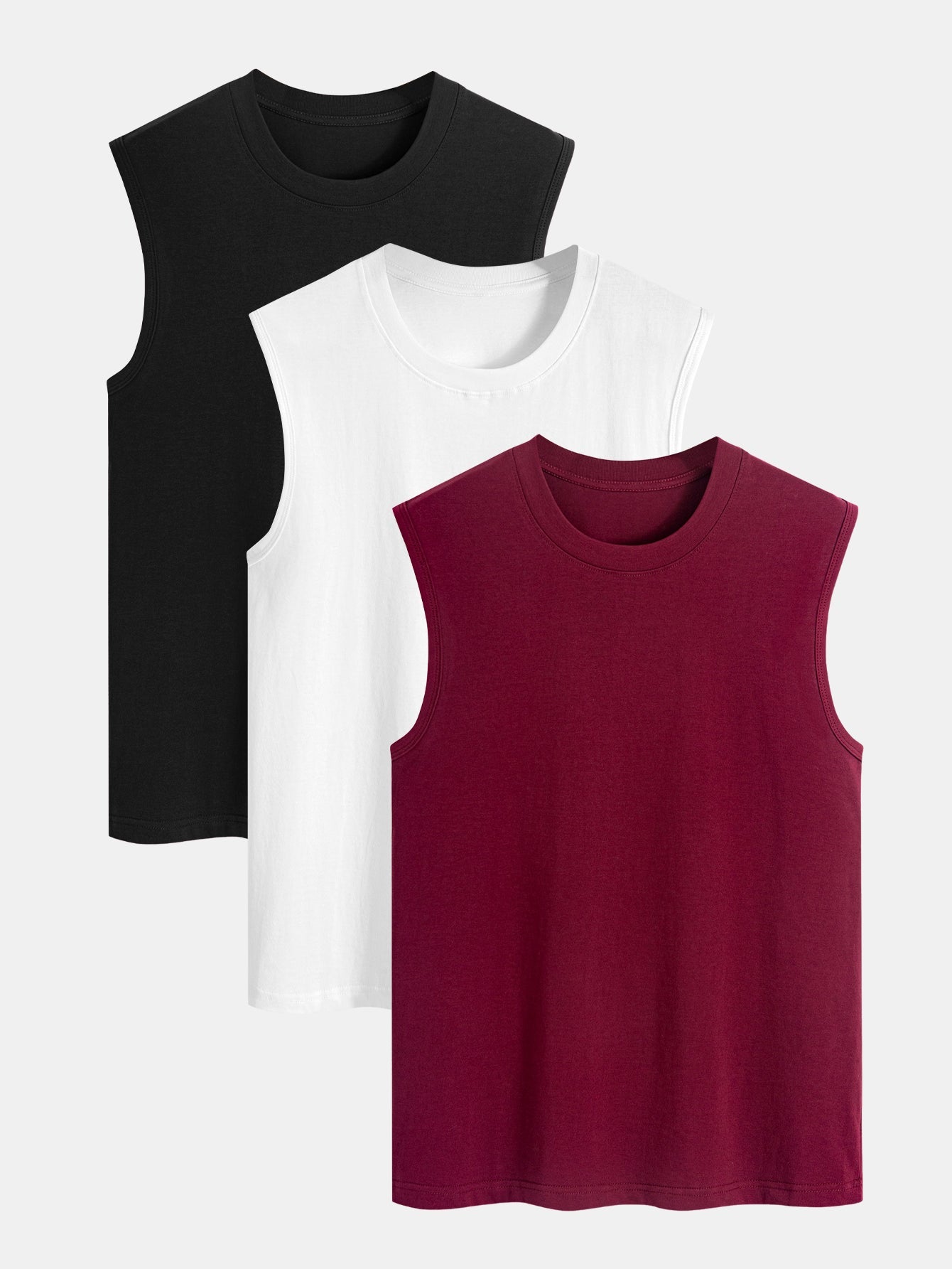 3 Pieces Solid Cotton Sleeveless T-Shirts