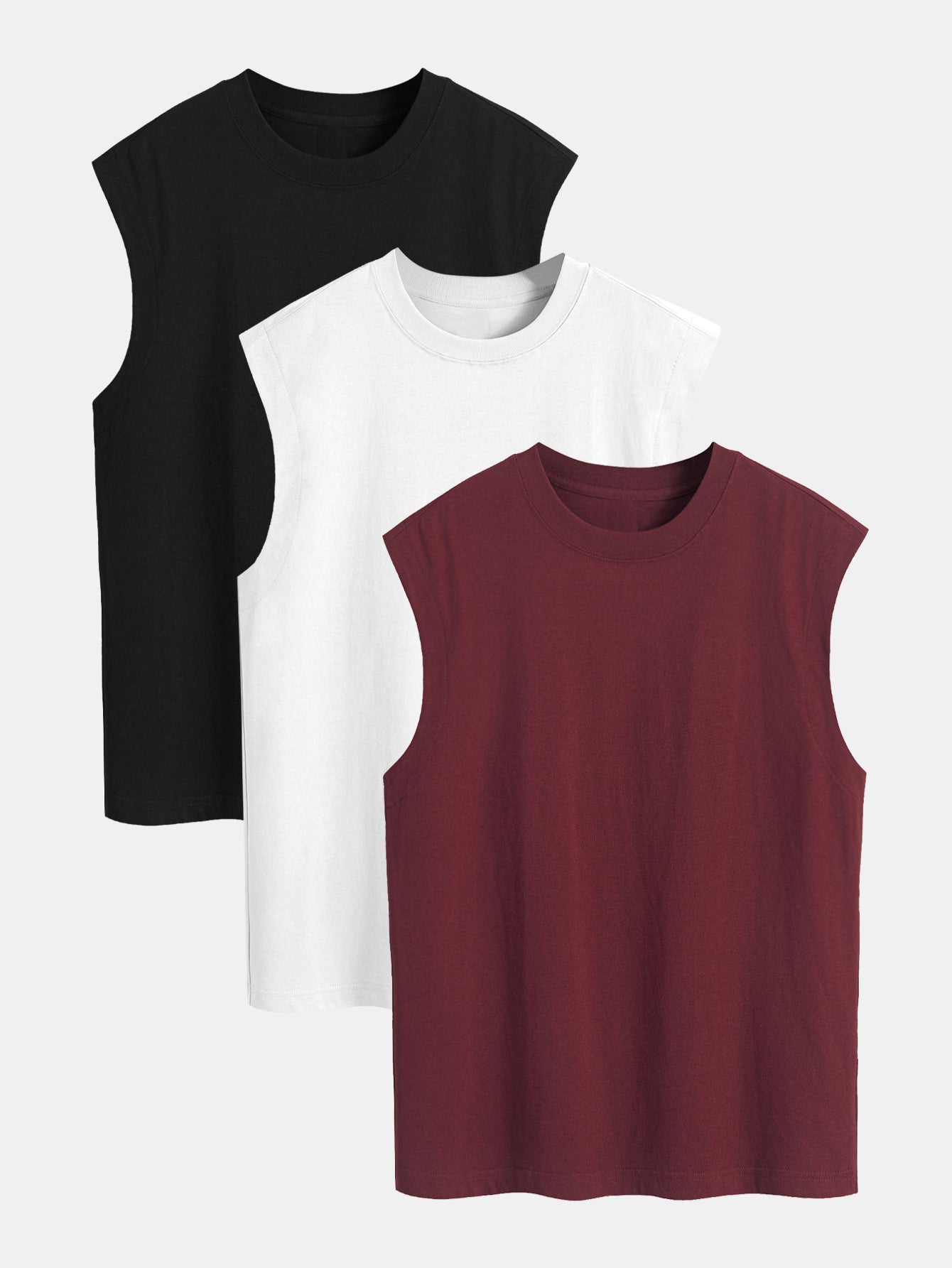 3 Pieces Relax Fit Cotton Drop Shoulder Sleeveless T-Shirts