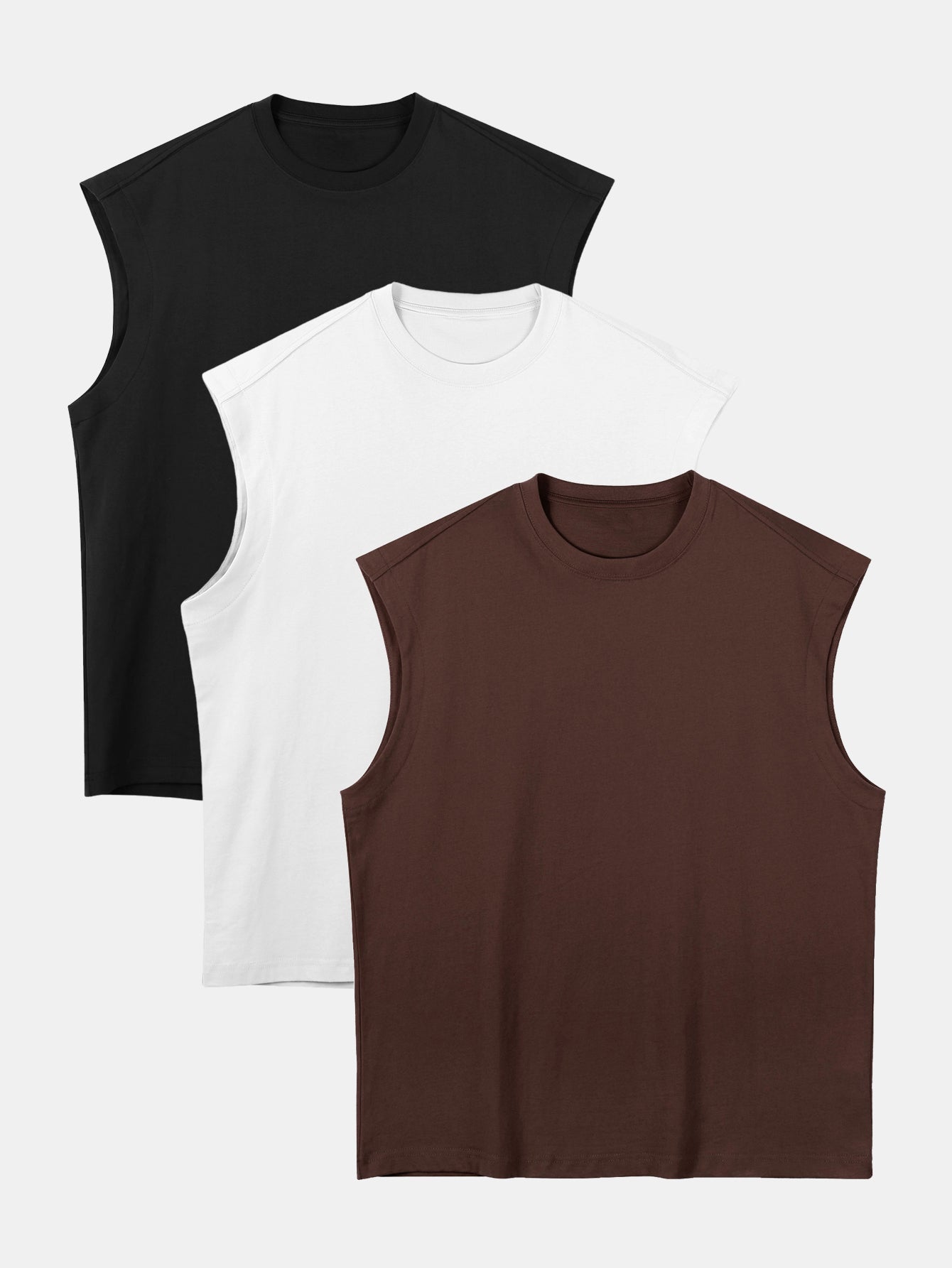3 Pieces Relax Fit Cotton Drop Shoulder Sleeveless T-Shirts