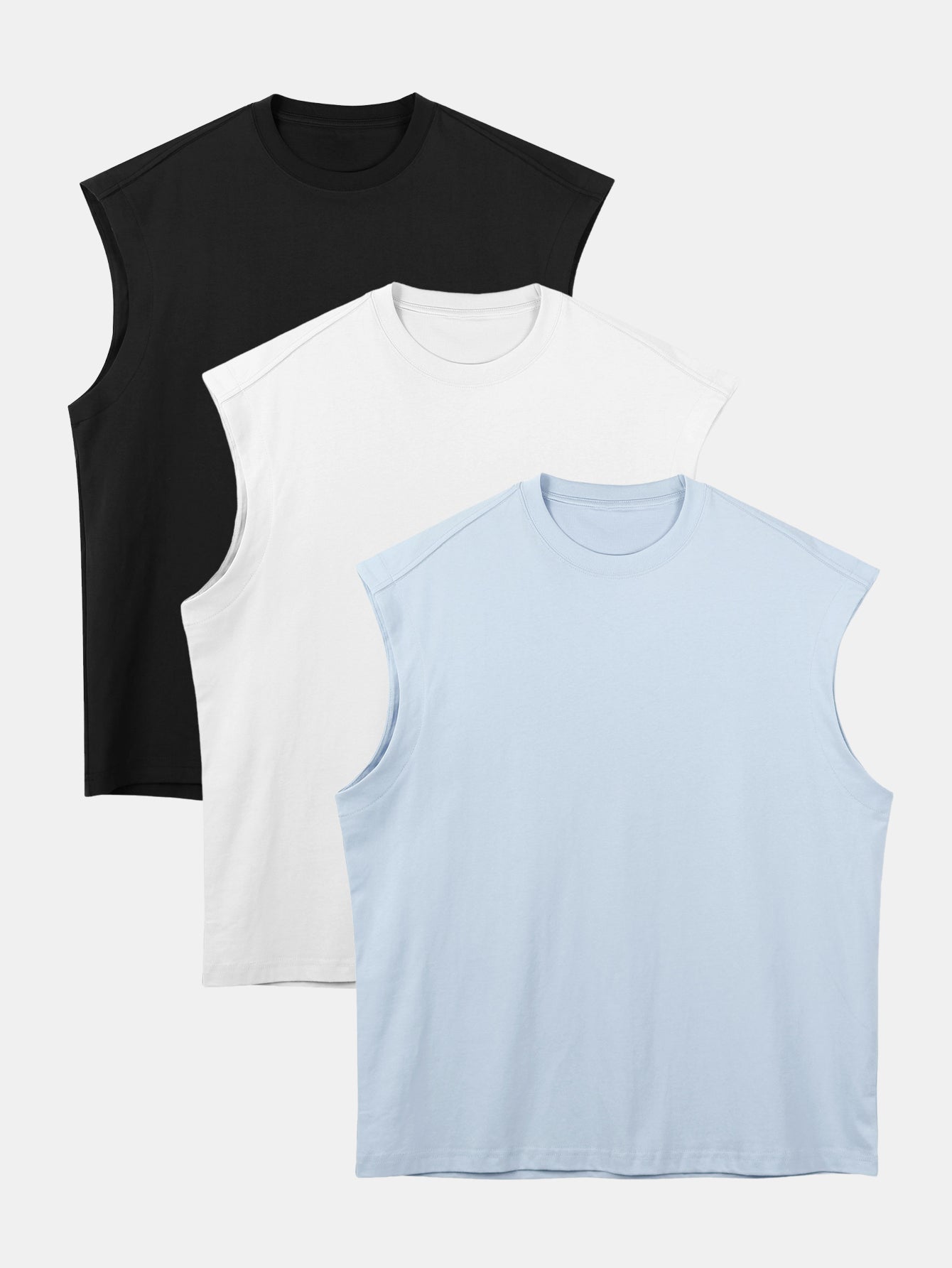 3 Pieces Relax Fit Cotton Drop Shoulder Sleeveless T-Shirts