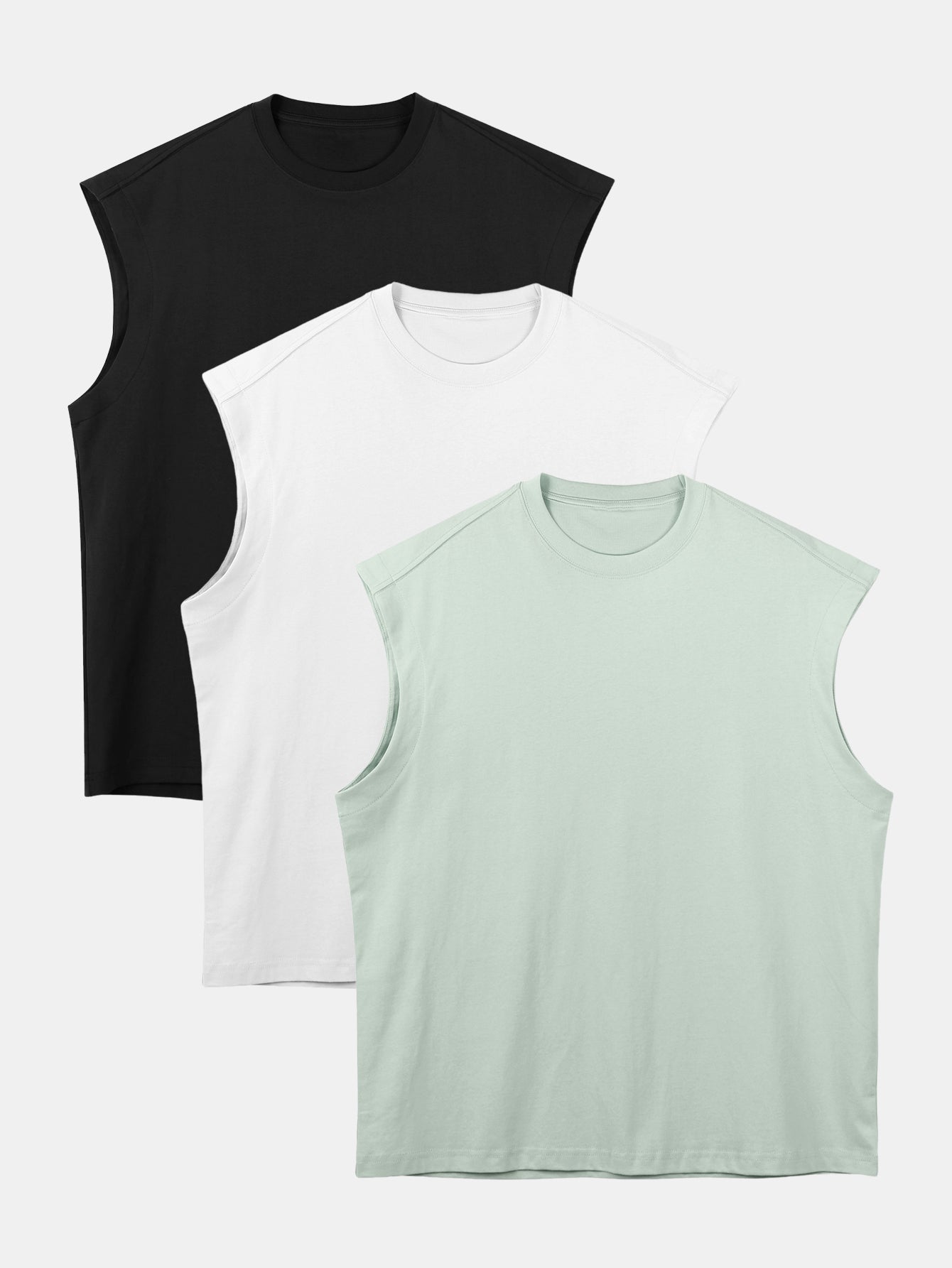 3 Pieces Relax Fit Cotton Drop Shoulder Sleeveless T-Shirts