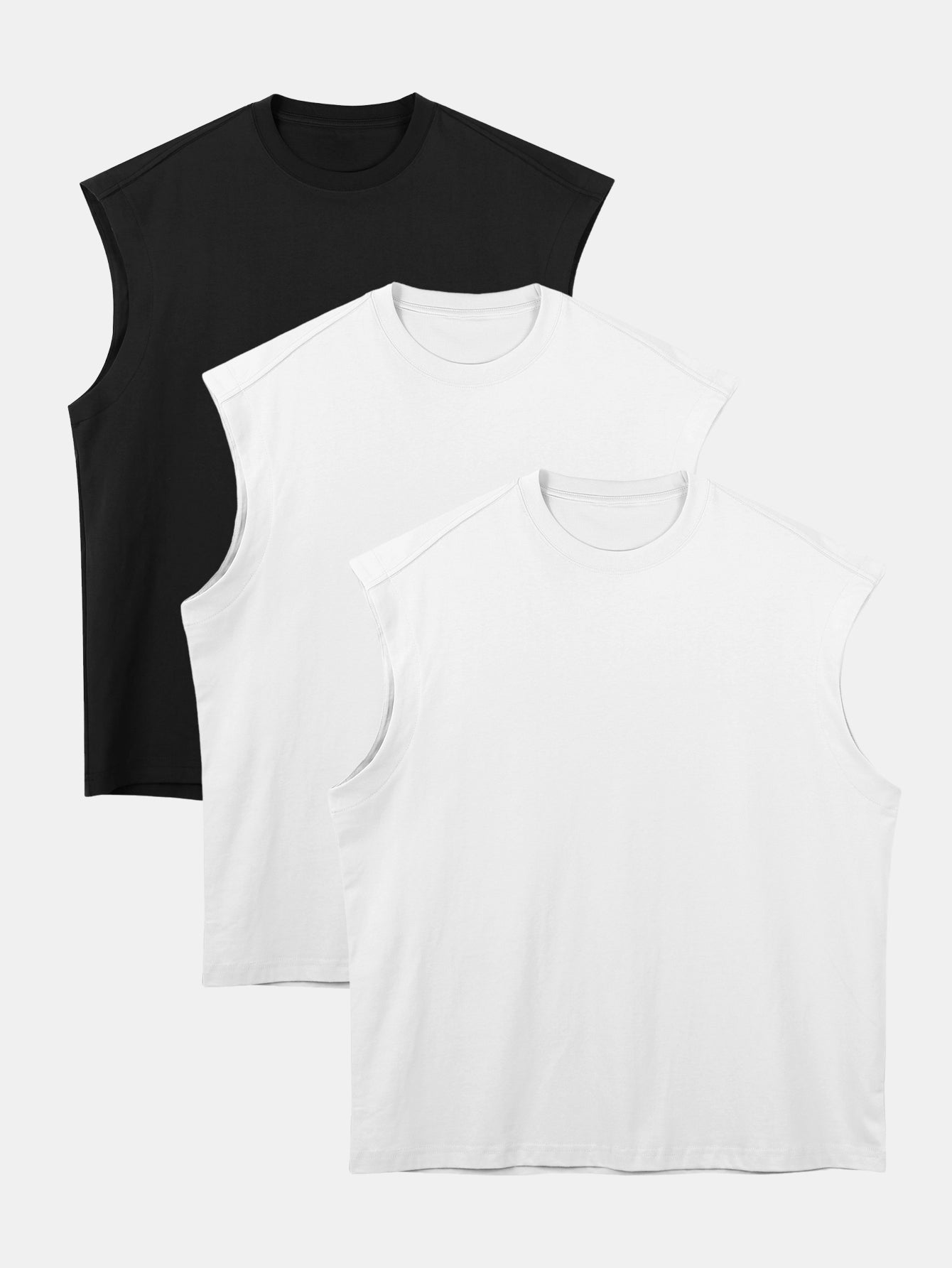 3 Pieces Relax Fit Cotton Drop Shoulder Sleeveless T-Shirts