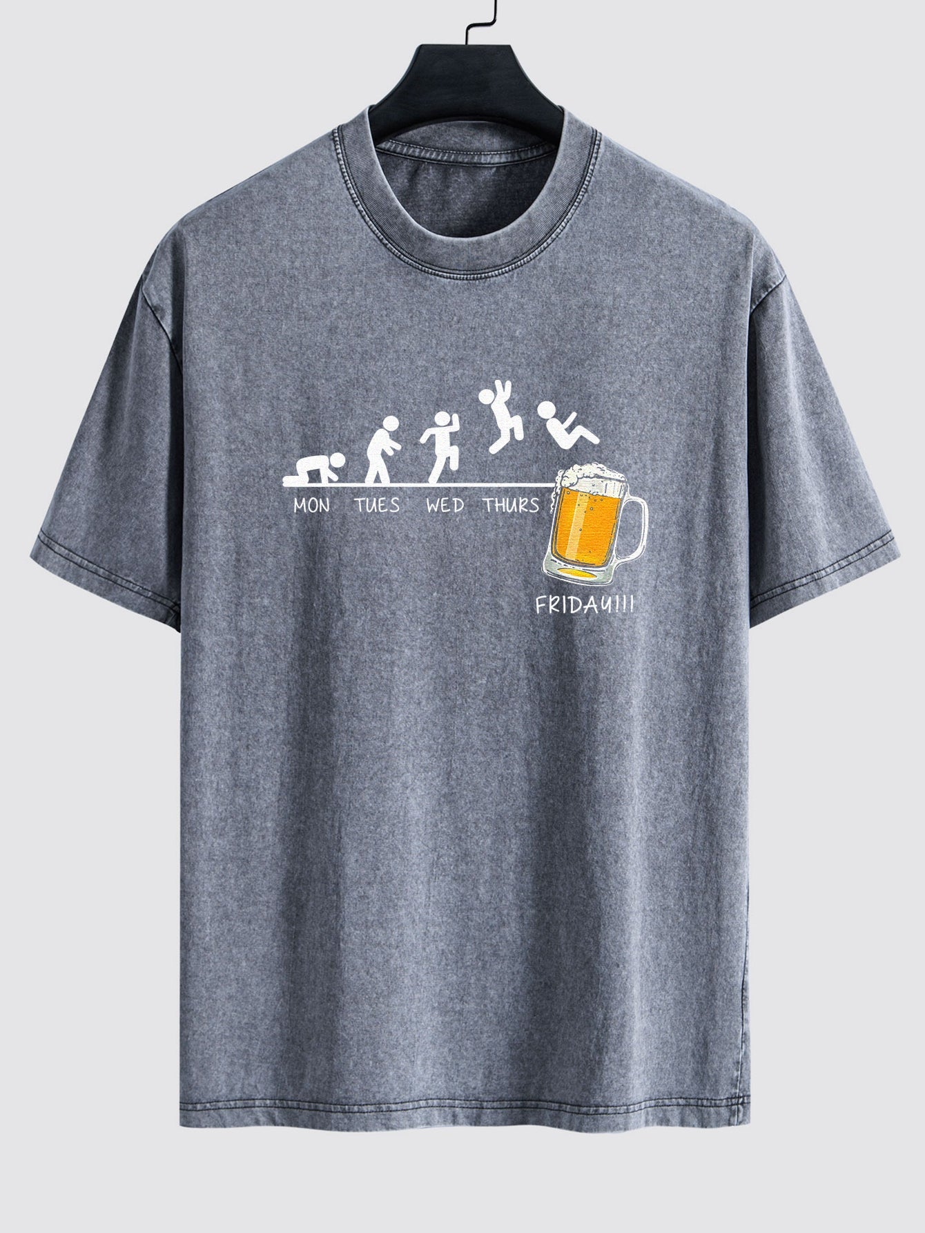 Beer Weekly Evolution Print Washed Distressed Drop Shoulder T-Shirt