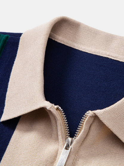 Textured Color Block Knit Polo