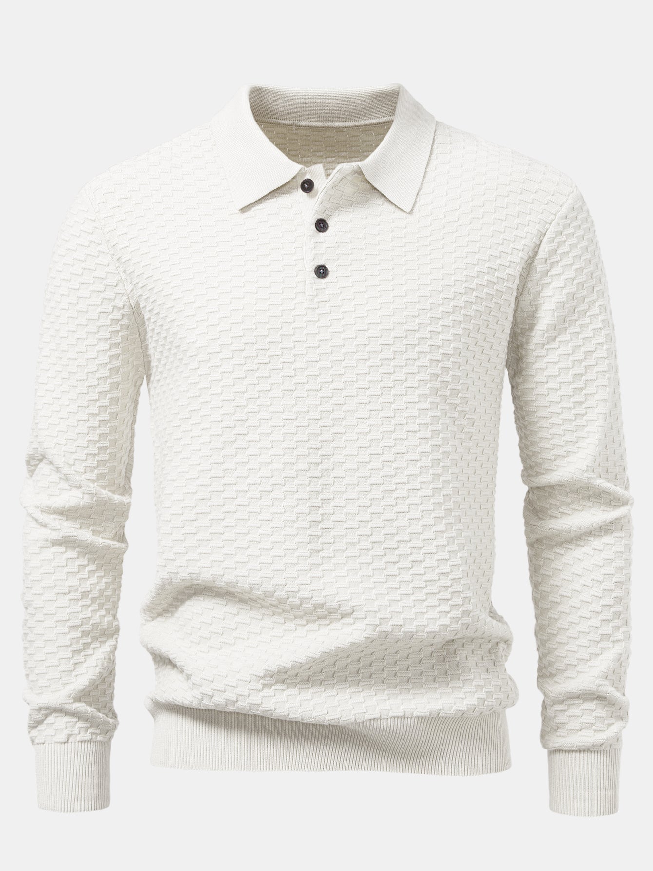 Long Sleeve Textured Knit  Polo Shirt