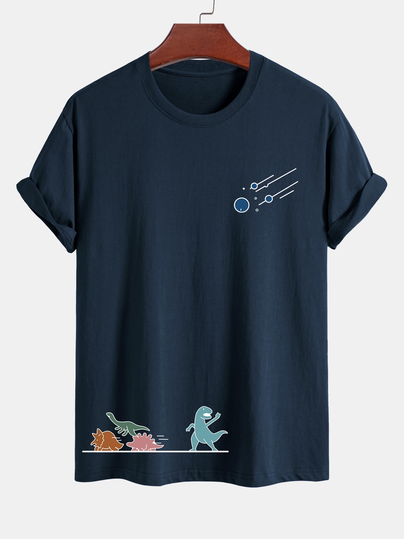 Regular Fit Dinosaurs Avoid Meteorites Print Cotton T-Shirt