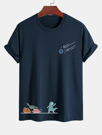 Regular Fit Dinosaurs Avoid Meteorites Print Cotton T-Shirt