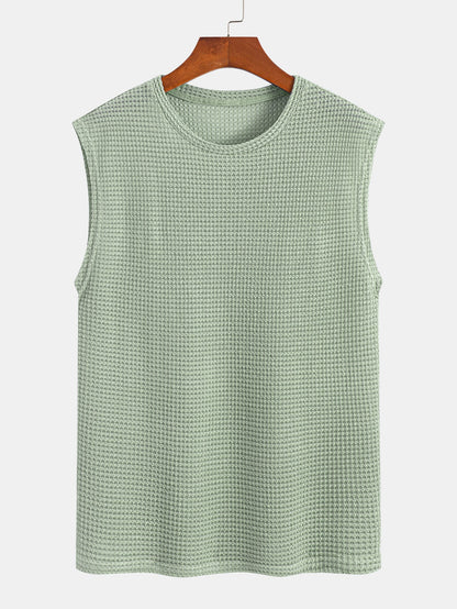 Waffle Knit Wide Strap Sleeveless T-Shirt
